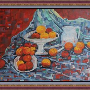 "Bodegón con manzanas y naranjas - homenaje a Paul Cézanne" "Still life with apples and oranges - tr