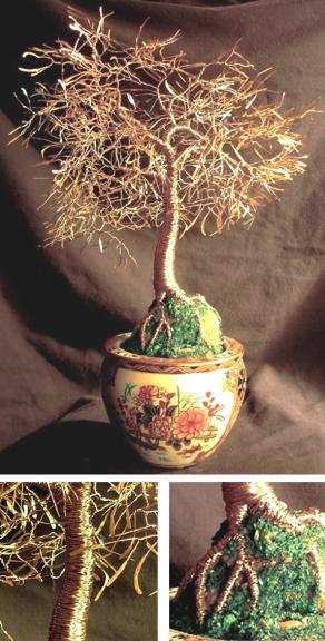 Asian Gold Leaves, wire tree sculpture