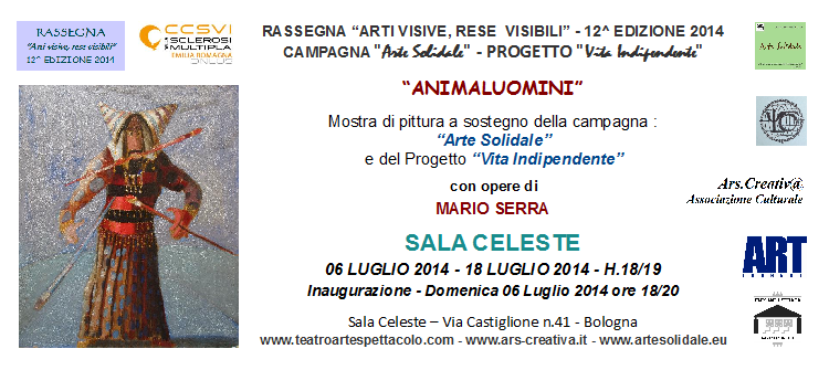 Invito Mostra personale di Mario Serra "Animaluomini" a Bologna in Sala Celeste