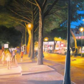 Viale di pini a Cesenatico (notturno) - olio su tela - cm 100x80    2013