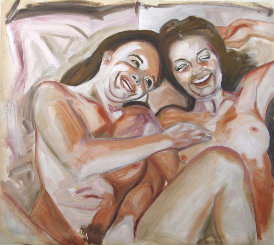 Two naked girls on the bed