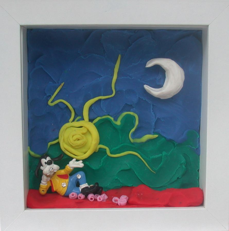 Paesaggio lunare con pippo che presenta il Sole - Lunar landscape with Goofy introducing the Sun