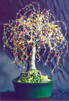 MULTI COLOR OAK - Beaded  Wire Tree Sculpture 