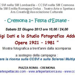 Invito Mostra retrospettiva di Luigi Dati e dello Studio Fotografico Addati in Piazza Roma Cremona