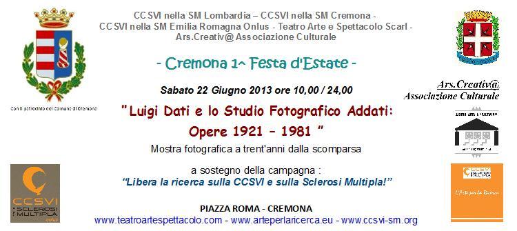 Invito Mostra retrospettiva di Luigi Dati e dello Studio Fotografico Addati in Piazza Roma Cremona