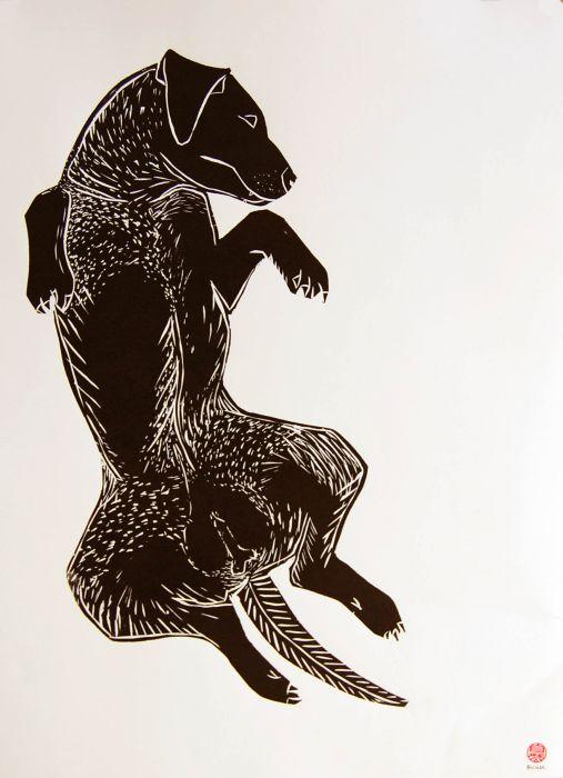 puppy - woodcut 猫 - 50x35cm - 2014