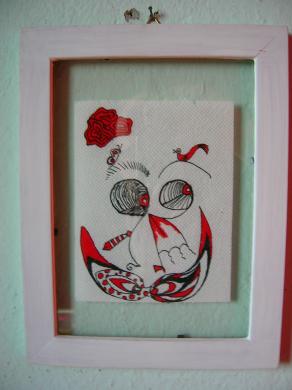 mask,2013,ink on paper toilette,cm.9.5x12,wood frame painted cm.21x16