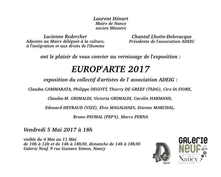 Invito all' Esposizione Europ' Art alla Galerie Neuf