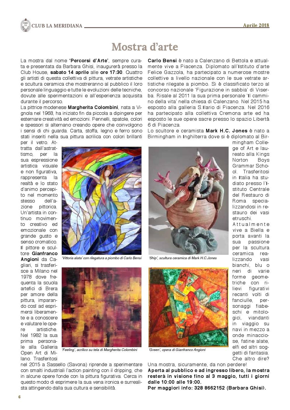 PERCORSI D'ARTE in mostra al Club Meridiana (MO)