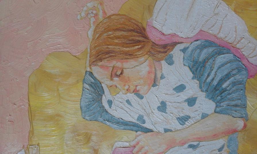 La lettrice (olio su tavola, 2016), particolare