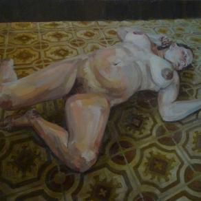 Pregnant Woman on Linoleum Floor