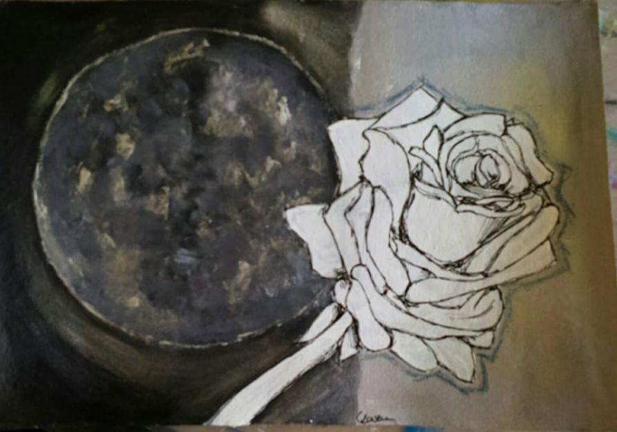 silver moon and white rose