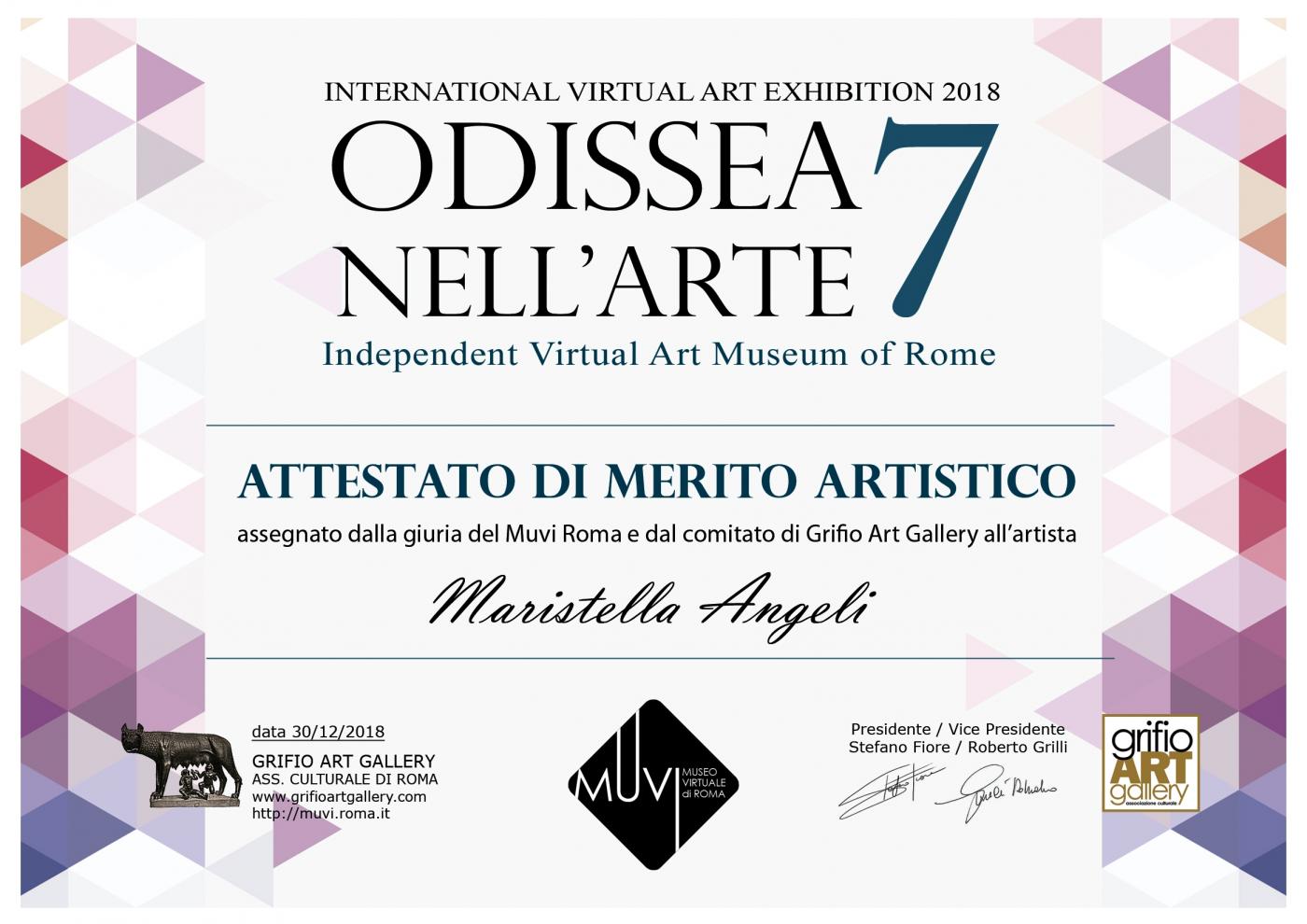 Maristella Angeli riceve l’Attestato di Merito Artistico “Odissea nell'Arte 2018” 