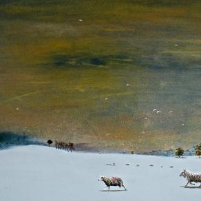 Sheep Making their Way across the Curragh in the Snow