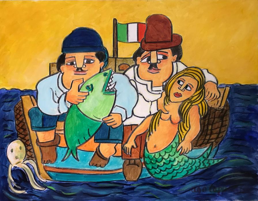 Ugo Tapparini - Pesca miracolosa - olio su tela - 90 x 70