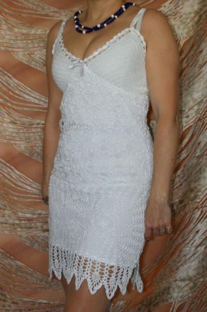 crocheted dress, model-and-white