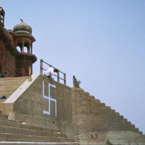 a german is painting, Varanasi, India, 2012