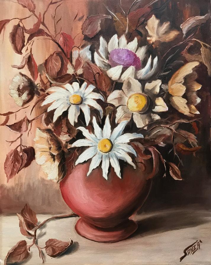 Sebastiano Anzà - Vaso di fiori - olio su tela - 40 x 50