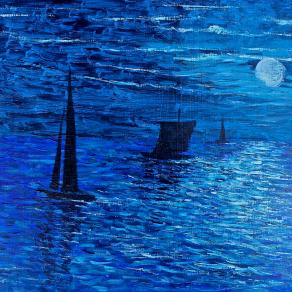 From the series "Seascapes moonlit nights" "Three sailboats in moonlit night"