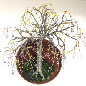 BEADED ON ROUND BASE  - Wall Art Sculpture 