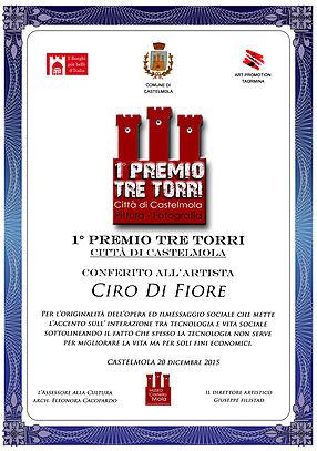 Targa vinta al " Primo Premio Tre Torri" al Museo del " Castello di Mola di Messina 