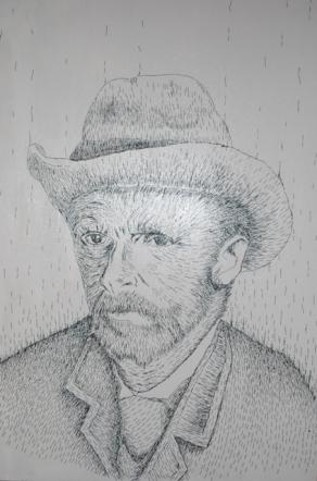 tributo a van gogh - smalto acrilico e graffette 80 x 120