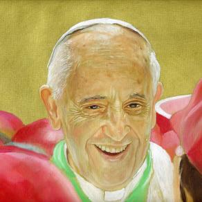 Pope Francis among young people, portrait