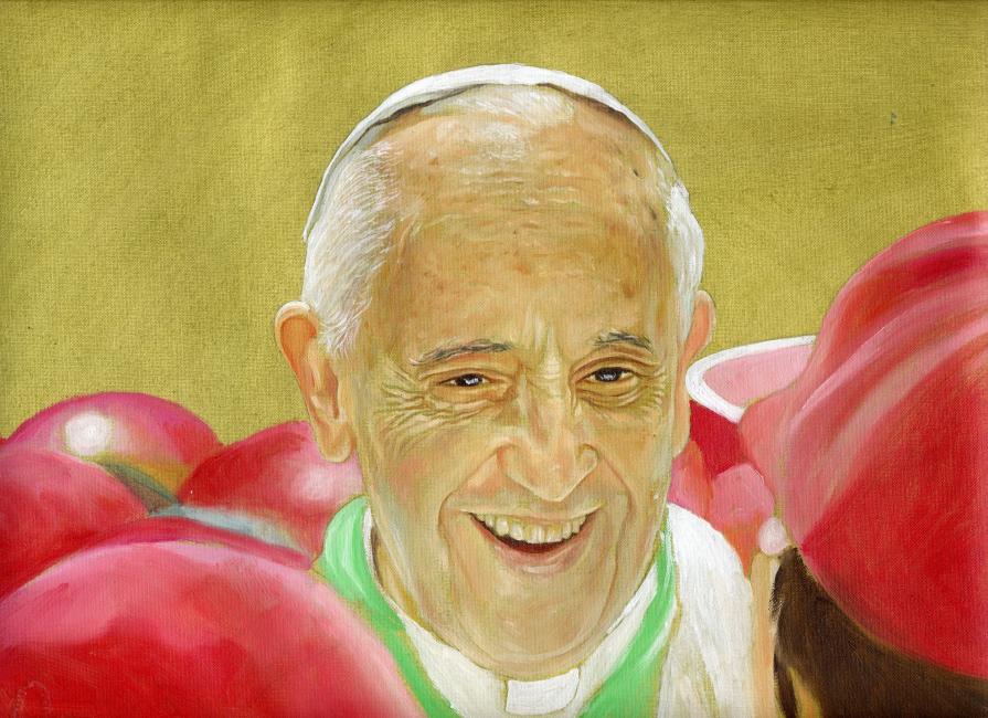 Pope Francis among young people, portrait