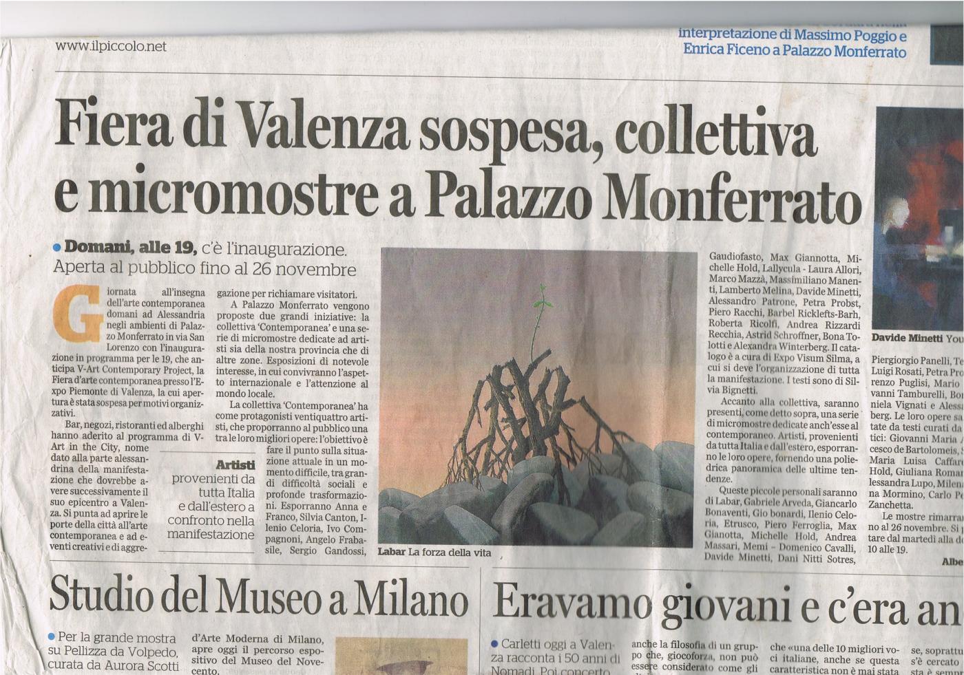 il piccolo 17 novembre articolo sulla colletiva tenutasi a Palazzo del Monferrato