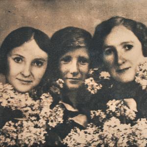 Amongst the lilacs with Grandma and Mom - colored cyanotype