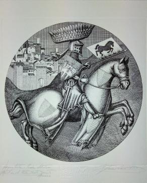 “Cavaliere e cavallo da parata. Giostra del Saracino di Arezzo, emblema di Porta S.Spirito” 