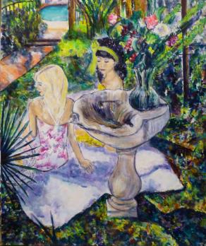 Olya & Tatiana piqueniquent dans le jardin