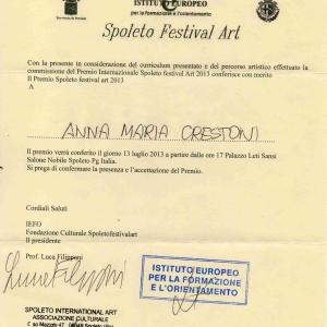 Premio  Internazionale Spoleto Festival Art 2013.