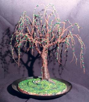 Green Beaded, wire tree sculpture