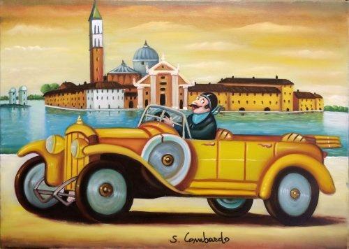 Salvo Lombardo - Torpedo blu a Venezia-  olio su tela - 70 x 50