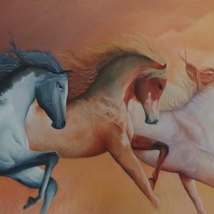 three horses running