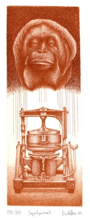 "Doubleportrait", from the folder"Machinestorm", Etching on copper, ca. 37 x 15 cm