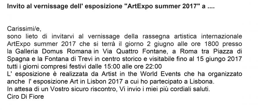 Invito email per Esposizione Artistica Internazionale  Artexpo Summer 2017