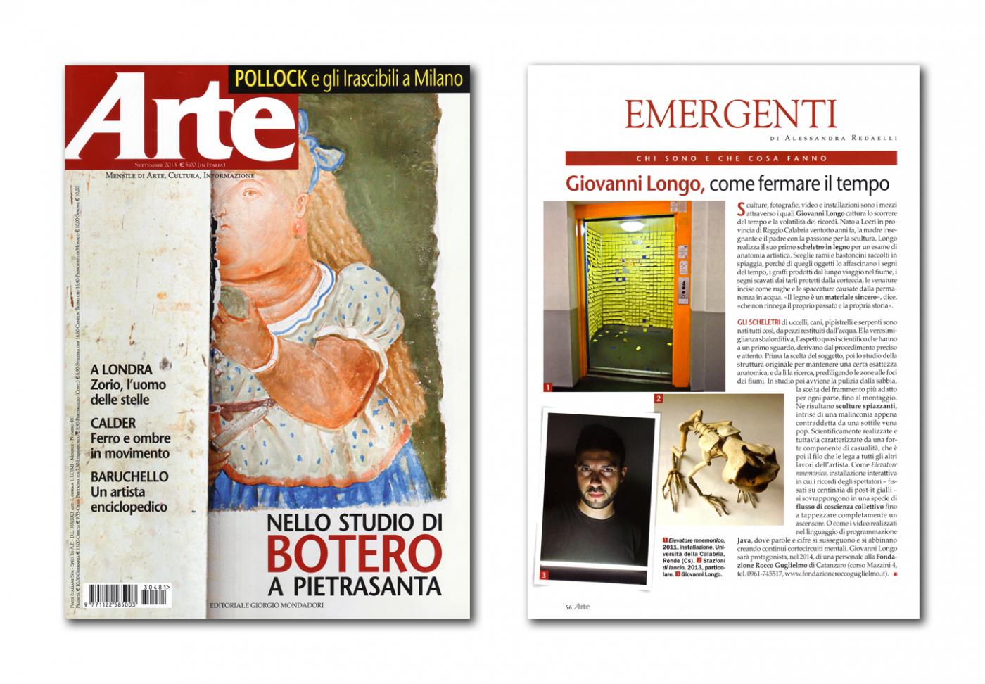 Giovanni Longo in the magazine "Arte Mondadori"