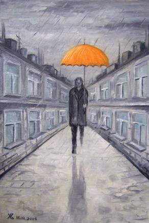 A Man with Orange Umbrella