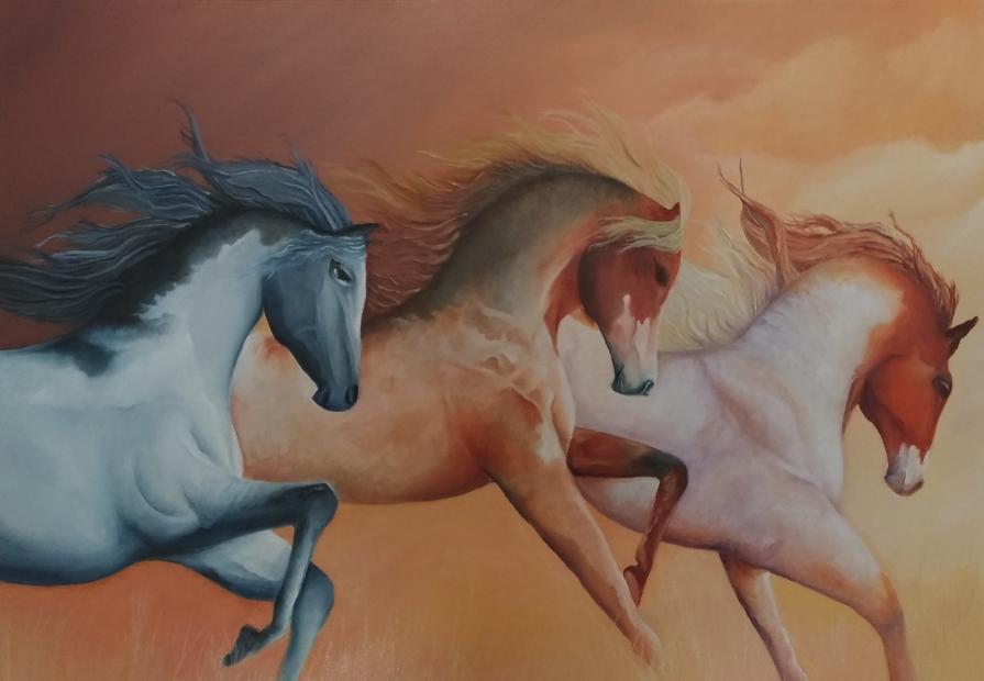 three horses running