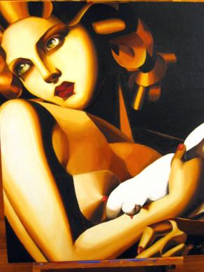 omaggio a Tamara de Lempicka "Donna con colomba"