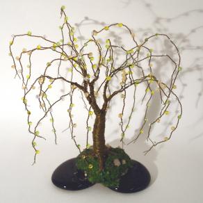 BEADED ON BLACK BASE - Wire Tree Sculpture 