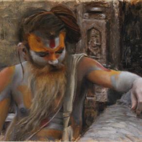 Sadhu on the Banks of Bagmati - oil painting on linen