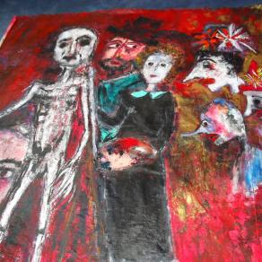 -Selbstbildnis mit James Ensor und die Masken-213 x 200 cm,Acryl auf Leinwandtuch