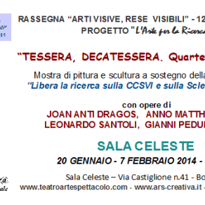 Invito Mostra collettiva "Tessera, Decatessera. Quartetto d'Artisti" a Bologna in Sala Celeste