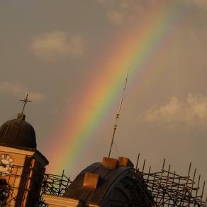 L'arcobaleno sulla chiesa del mio paese, Poggio Rusco MN.