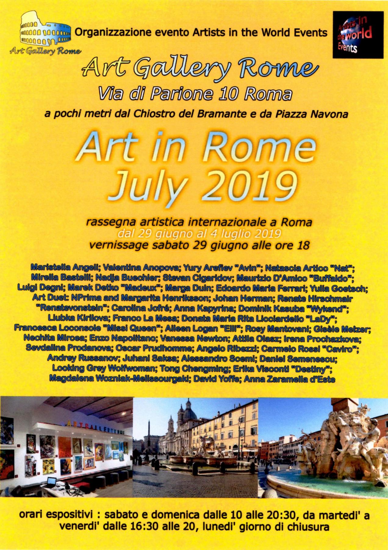 Maristella Angeli, exposes one of her paintings to "Art in Rome July 2019"