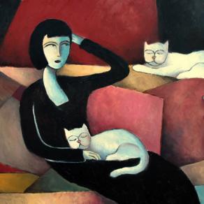 Woman and White Cats