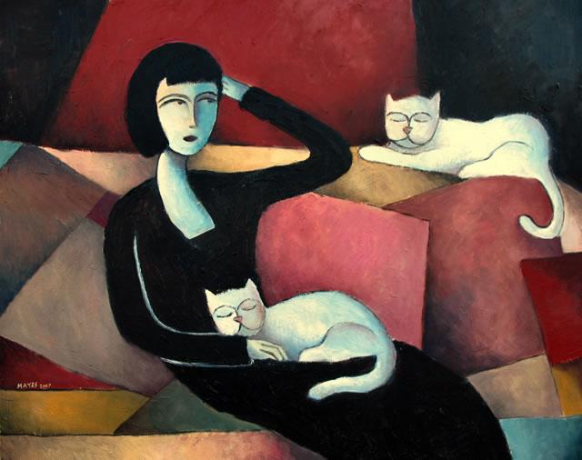 Woman and White Cats